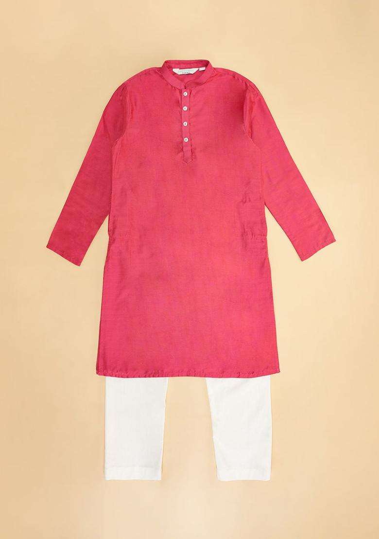 Coral Solid Viscose Kurta Set For Boys - Indya