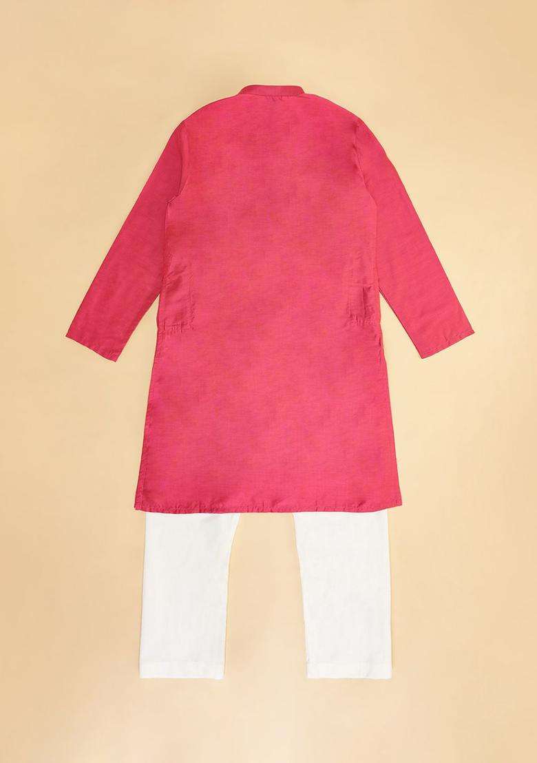 Coral Solid Viscose Kurta Set For Boys - Indya