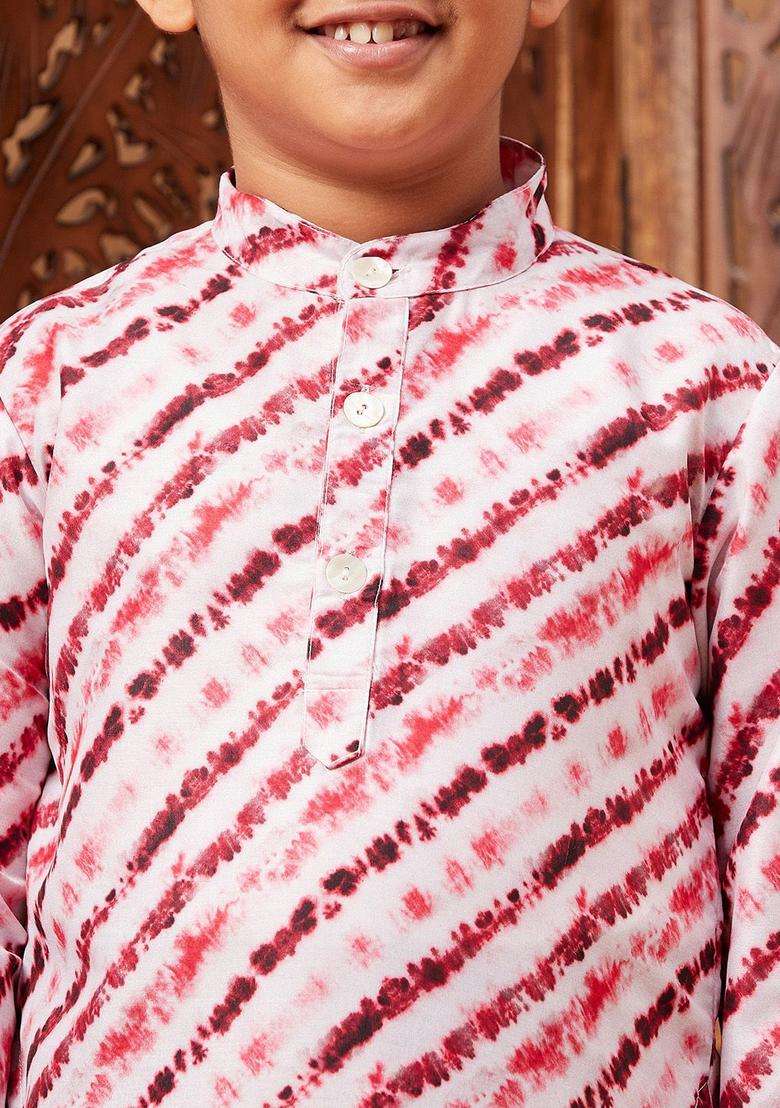 Maroon Striped Silk Kurta Set For Boys - Indya