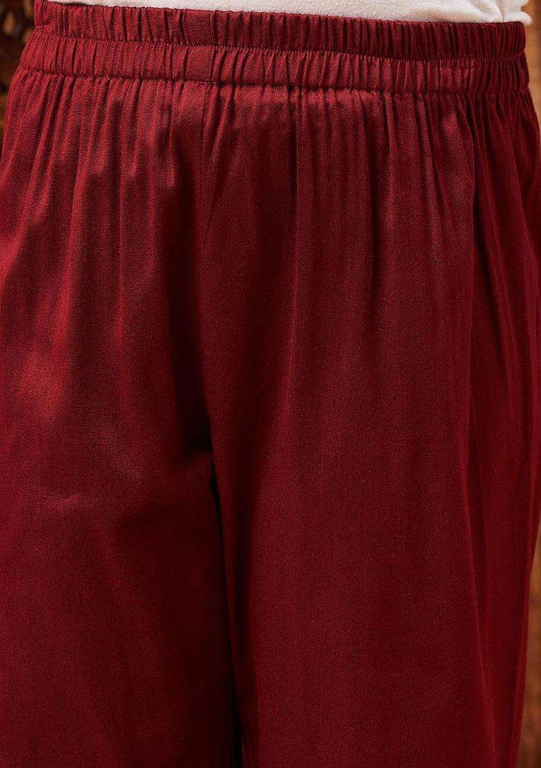 Maroon Striped Silk Kurta Set For Boys - Indya
