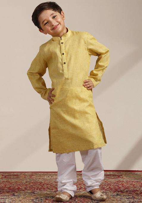 Yellow Solid Viscose Kurta Set For Boys — view on Indya