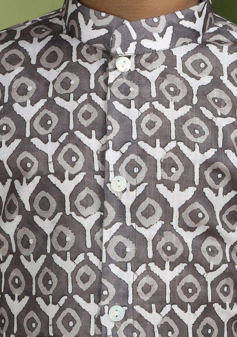 Brown Printed Cotton Kurta Set For Boys - Indya