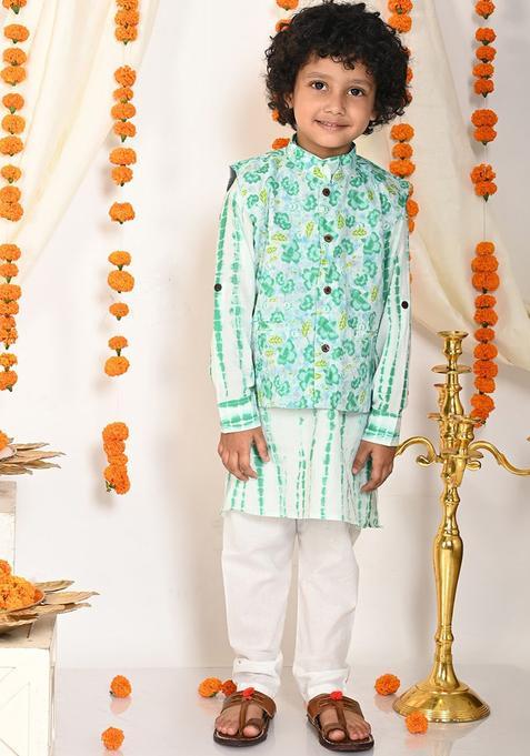 Green Dyed Cotton Kurta Set For Boys — view on Indya