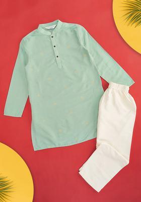 Green Embroidered Viscose Kurta Set For Boys