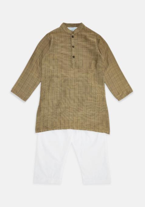 Beige Printed Polyester Kurta Set For Boys — view on Indya