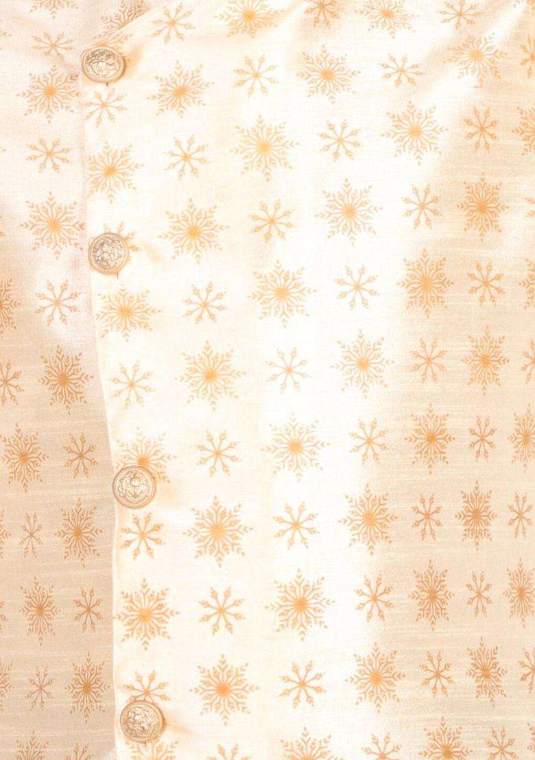 Gold Printed Silk Kurta Set For Boys - Indya