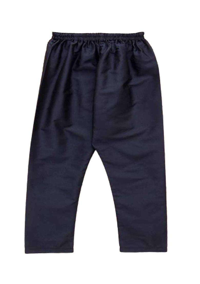 Navy Blue Solid Polyester Kurta Set For Boys - Indya