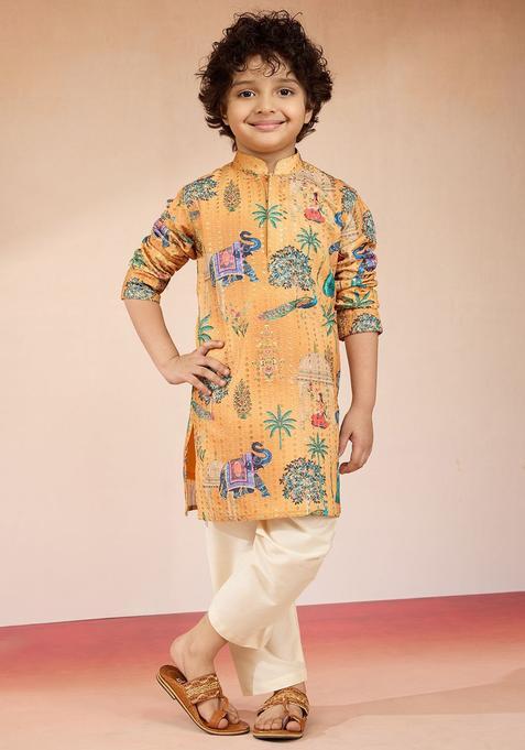 Yellow Embroidered Polyester Kurta Set For Boys — view on Indya
