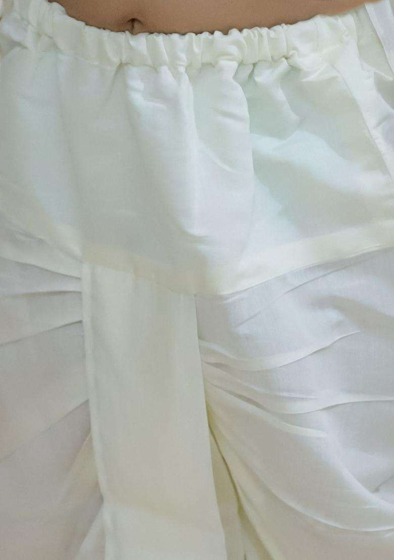 White Woven Design Silk Kurta Set For Boys - Indya