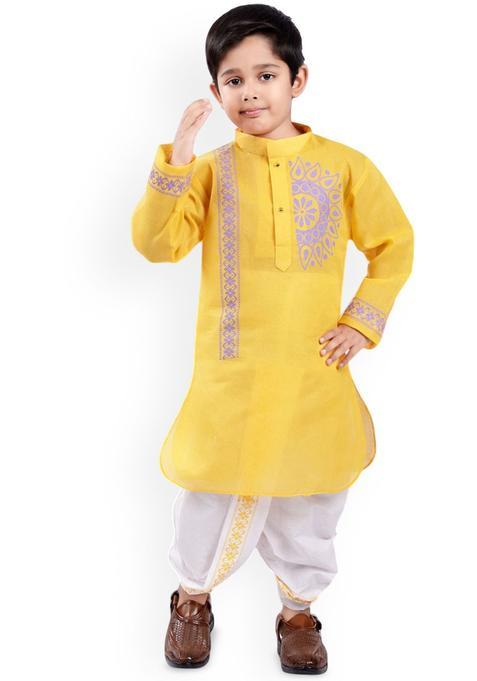 Yellow Printed Cotton Kurta Set For Boys — view on Indya