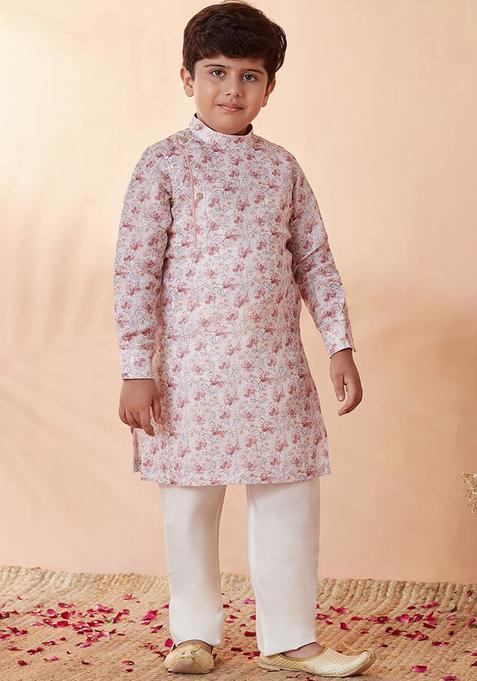 Beige Printed Cotton Kurta Set For Boys — view on Indya