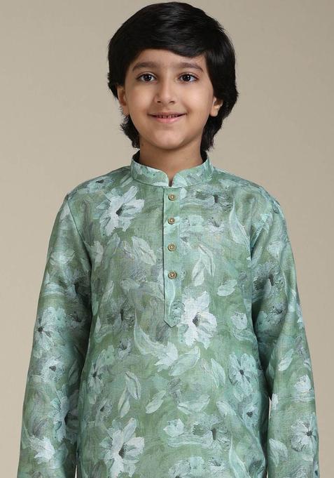 Green Printed Viscose Kurta Set For Boys — view on Indya