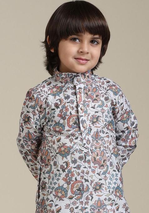 Beige Printed Viscose Kurta Set For Boys — view on Indya