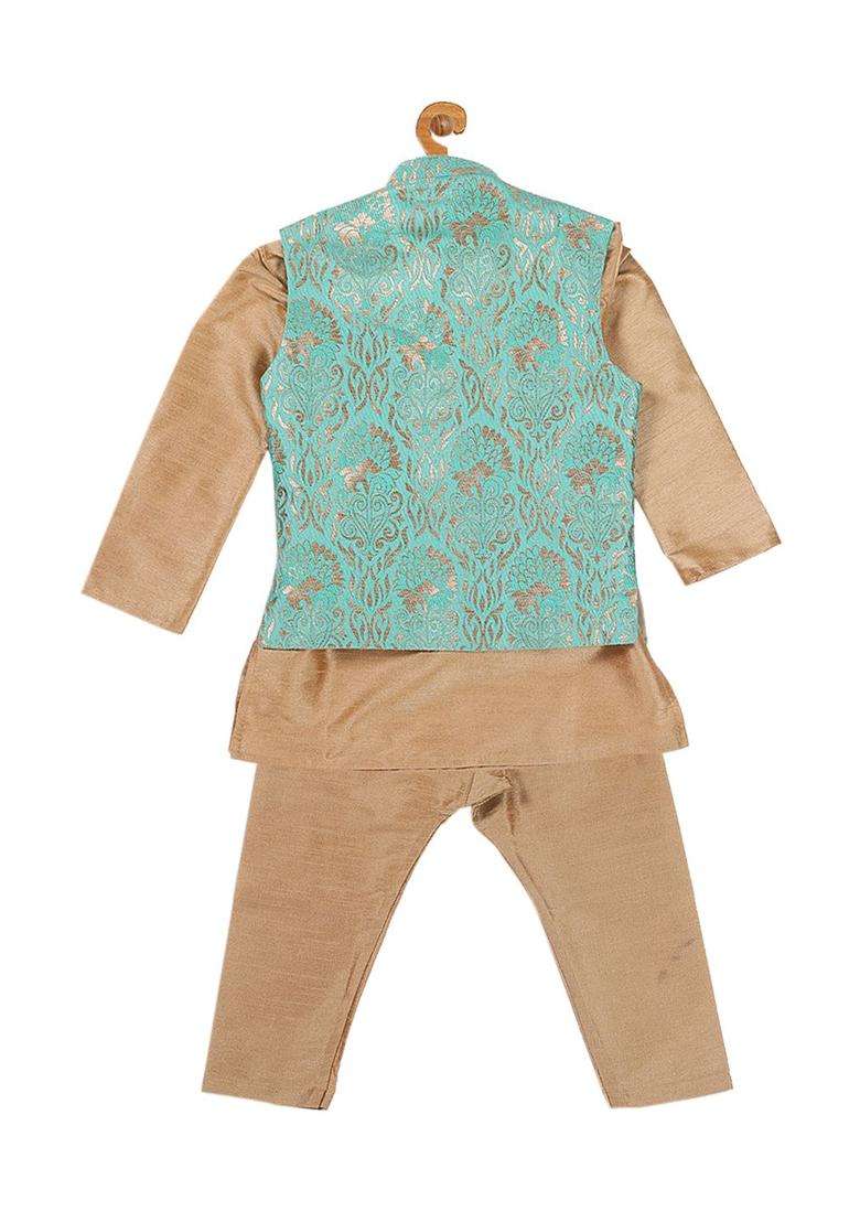 Rose Gold Solid Silk Kurta Set For Boys - Indya