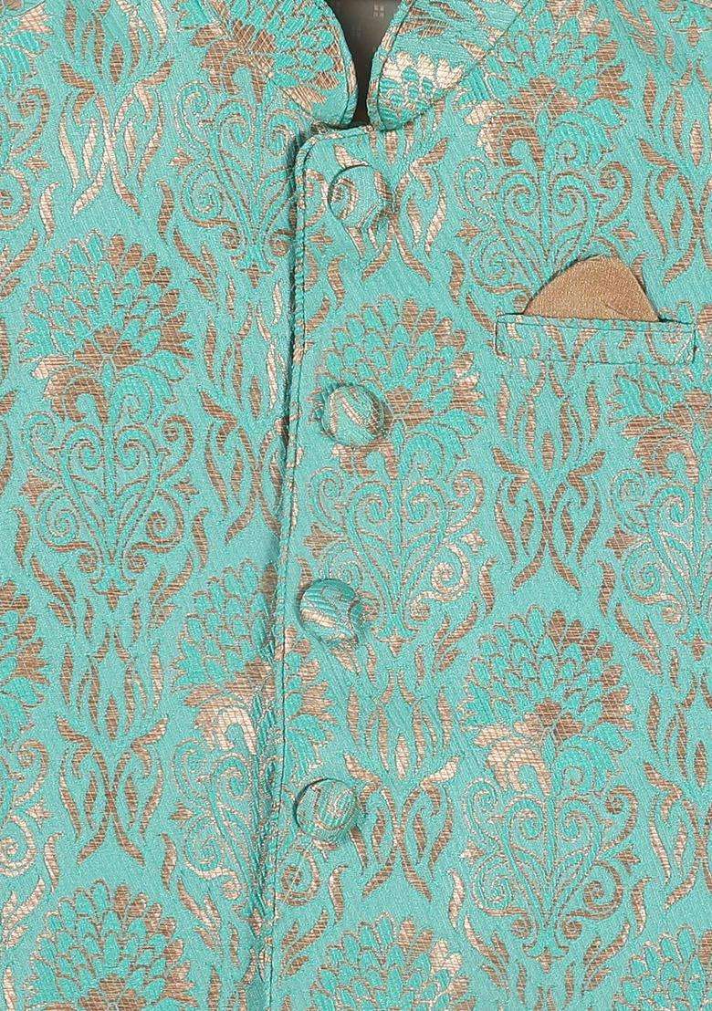 Rose Gold Solid Silk Kurta Set For Boys - Indya