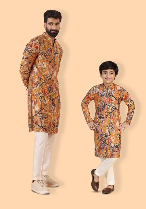 Yellow Printed Cotton Kurta Set For Boys — view on Indya
