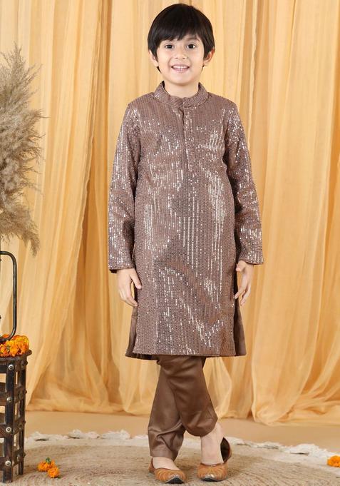 Copper Self Design Net Kurta Set For Boys — view on Indya