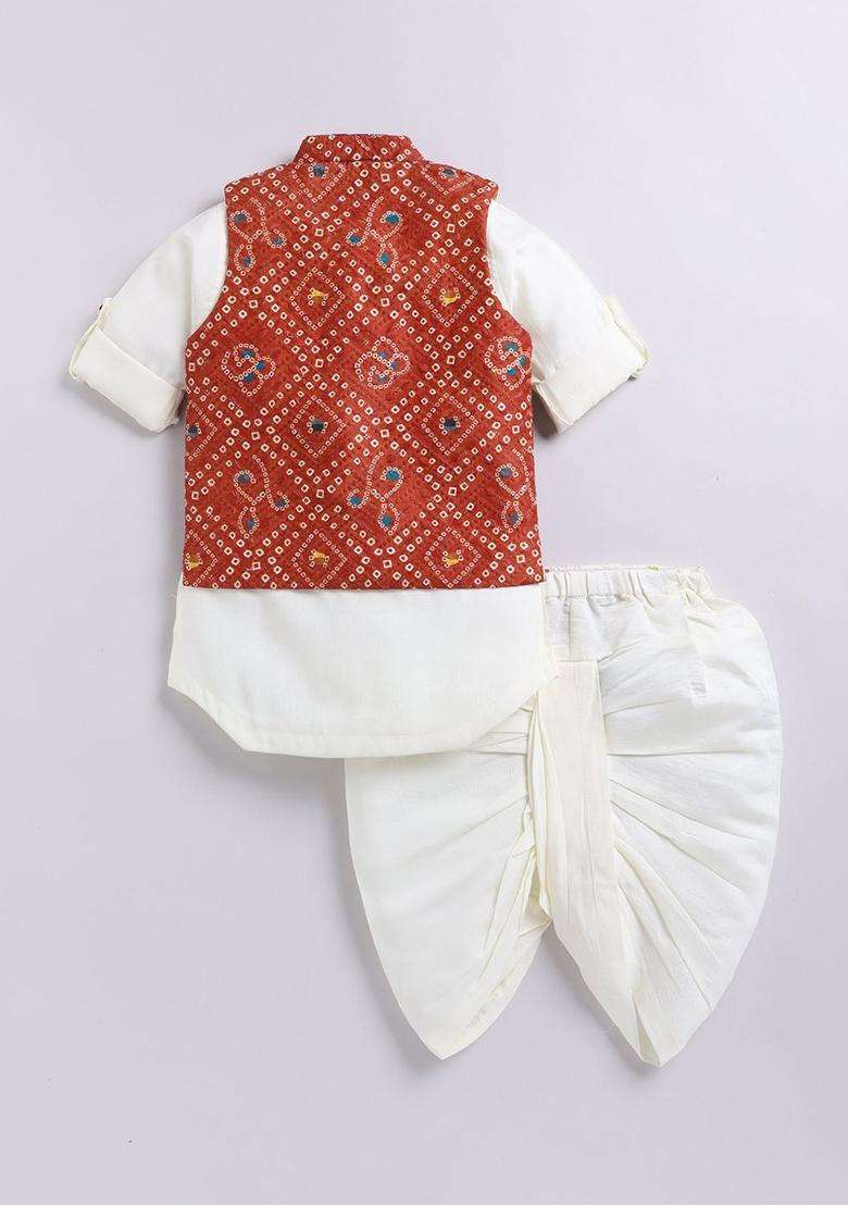 Brown Embroidered Silk Kurta Set For Boys - Indya