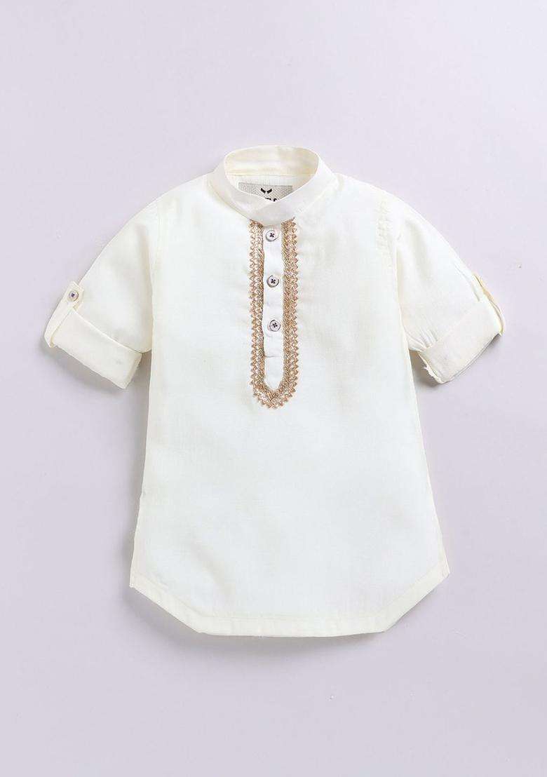 Brown Embroidered Silk Kurta Set For Boys - Indya