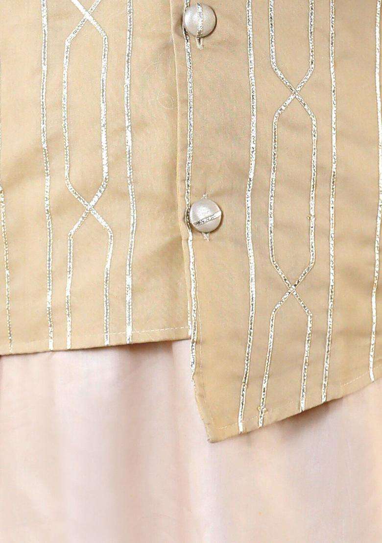Taupe Solid Cotton Kurta Set For Boys - Indya