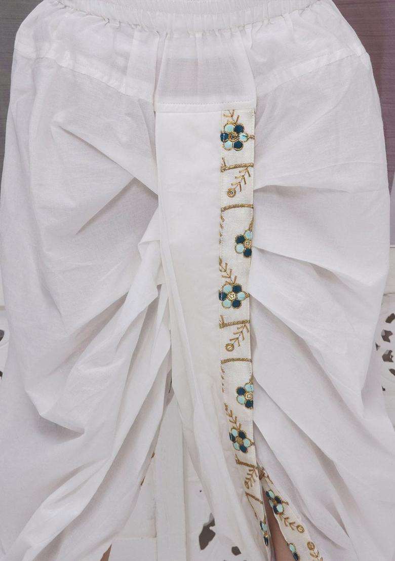 Cream Embroidered Cotton Kurta Set For Boys - Indya