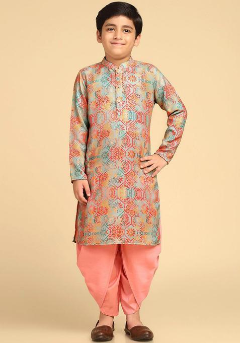Blue Printed Cotton Kurta Set For Boys — view on Indya