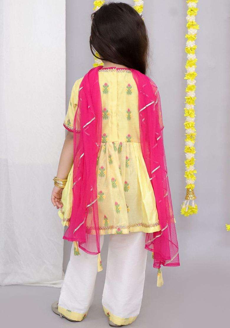 Yellow Embroidered Cotton Kurta Set For Boys - Indya