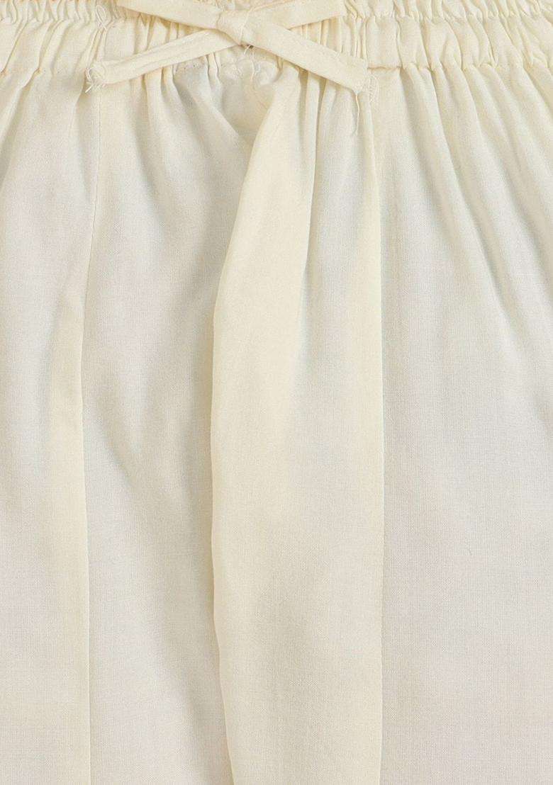 Off White Embroidered Cotton Kurta Set For Boys - Indya