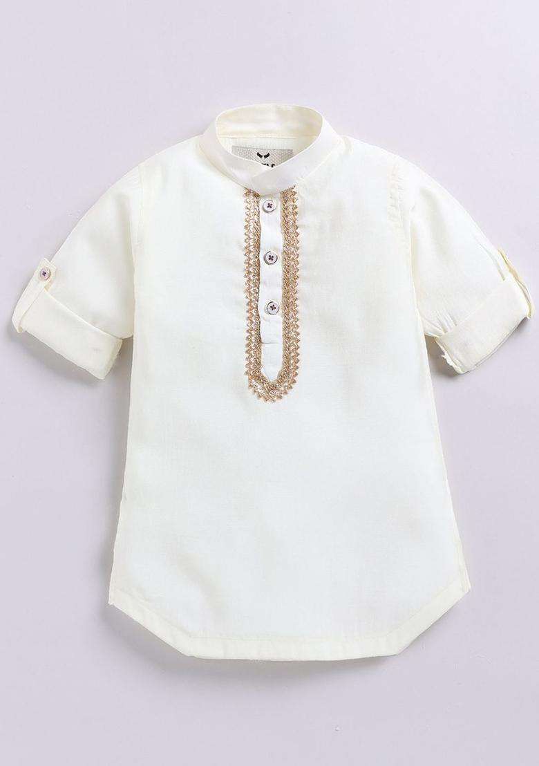 Brown Solid Silk Kurta Set For Boys - Indya