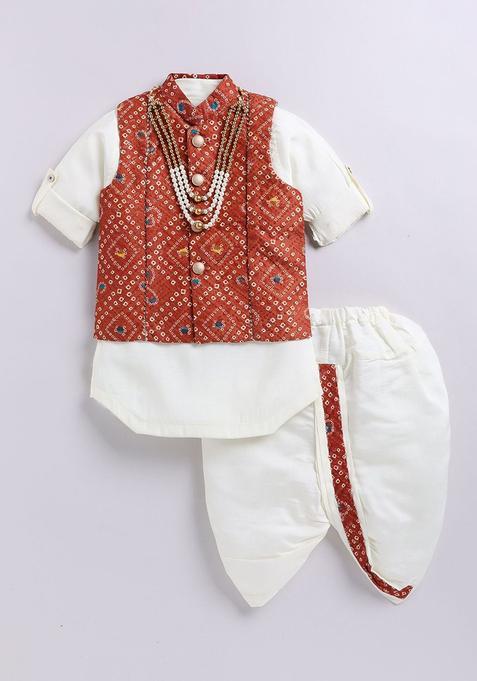 Brown Solid Silk Kurta Set For Boys — view on Indya
