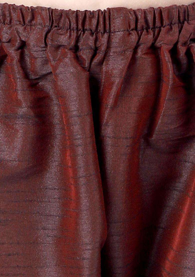 Burgundy Embroidered Cotton Kurta Set For Boys - Indya
