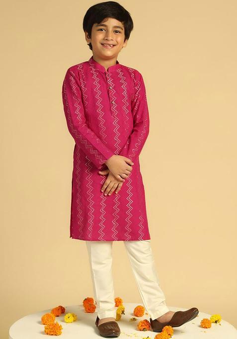 Pink Embroidered Cotton Kurta Set For Boys — view on Indya