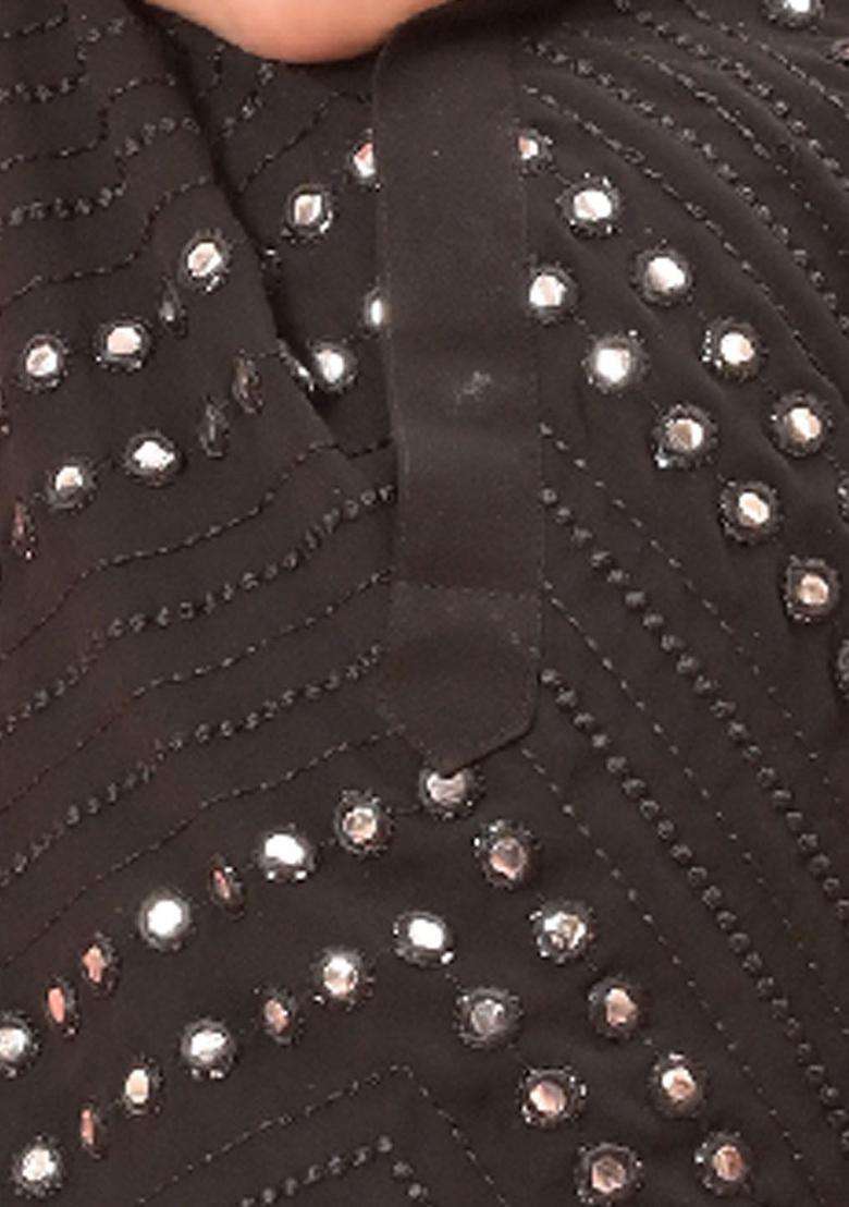 Black Embroidered Georgette Kurta Set For Boys - Indya