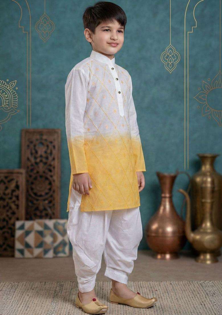 Multi Dyed Cotton Kurta Set For Boys - Indya