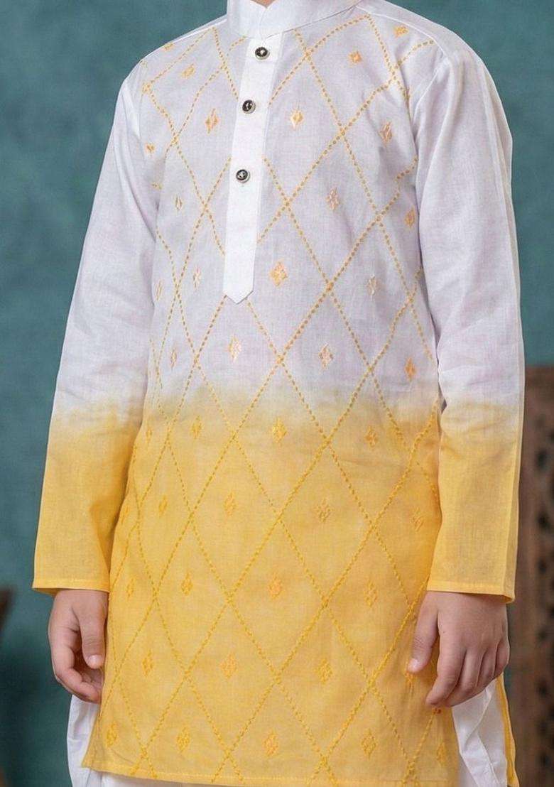 Multi Dyed Cotton Kurta Set For Boys - Indya