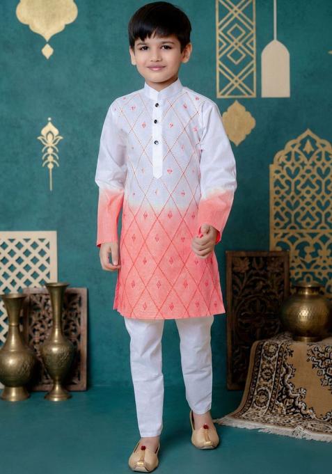 White Dyed Cotton Kurta Set For Boys — view on Indya