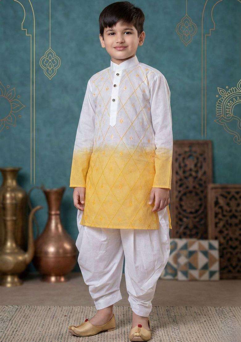 Multi Dyed Cotton Kurta Set For Boys - Indya