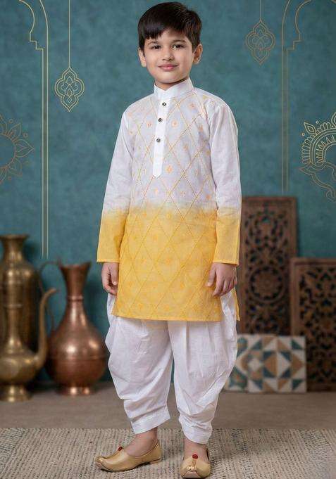 Multi Dyed Cotton Kurta Set For Boys