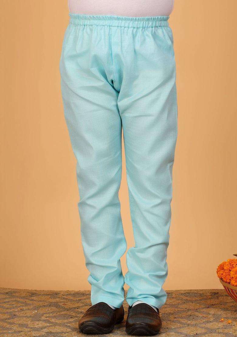 Blue Woven Design Silk Kurta Set For Boys - Indya