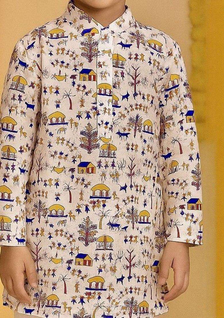 Multi Printed Cotton Kurta Set For Boys - Indya