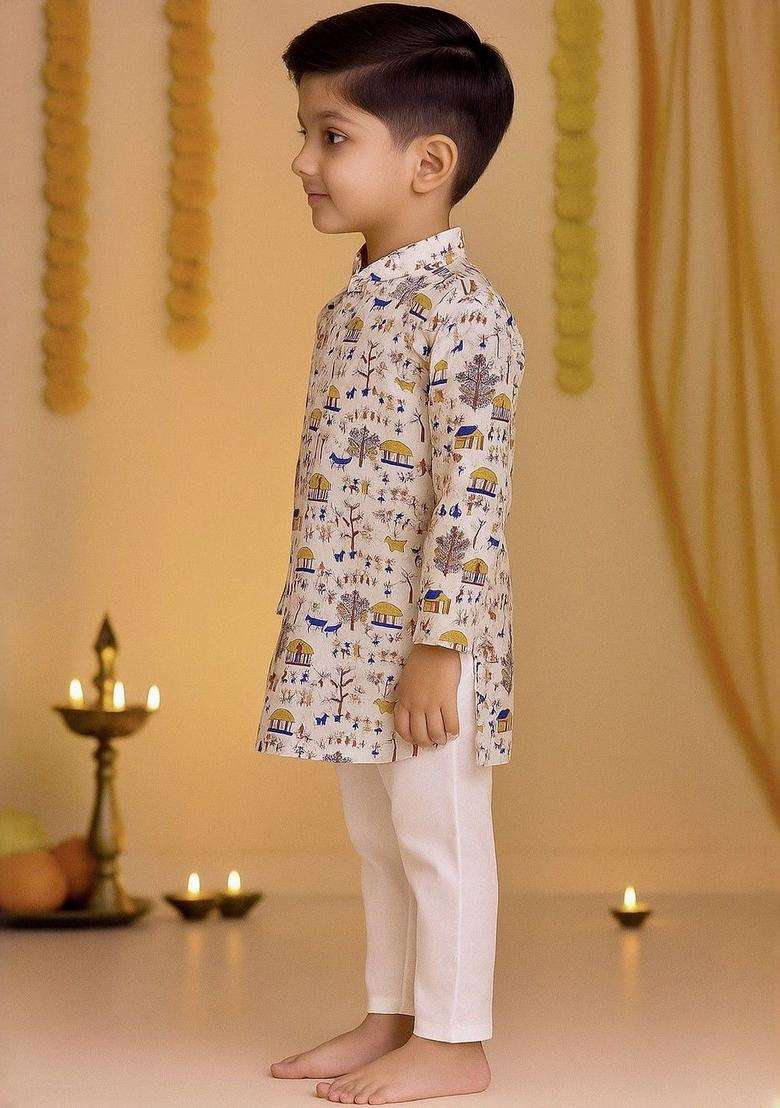 Multi Printed Cotton Kurta Set For Boys - Indya