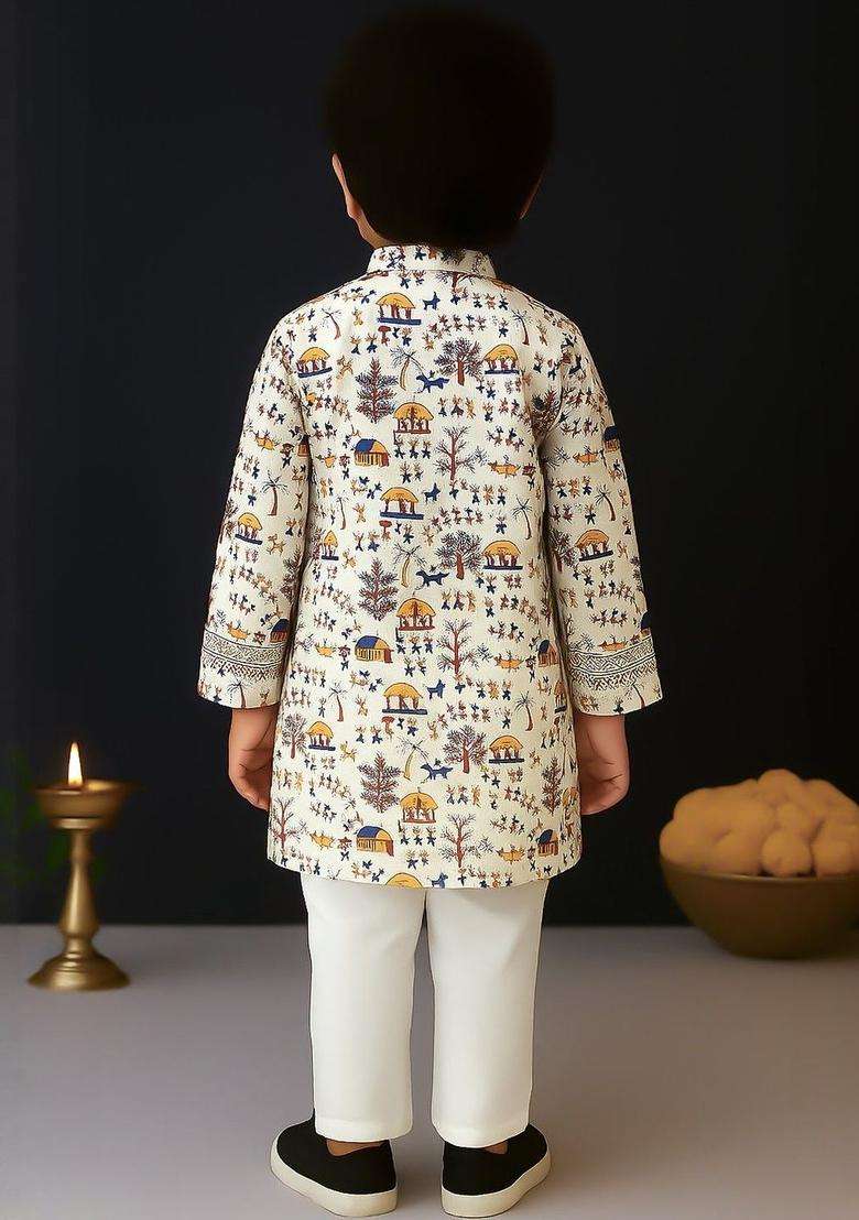 Multi Printed Cotton Kurta Set For Boys - Indya