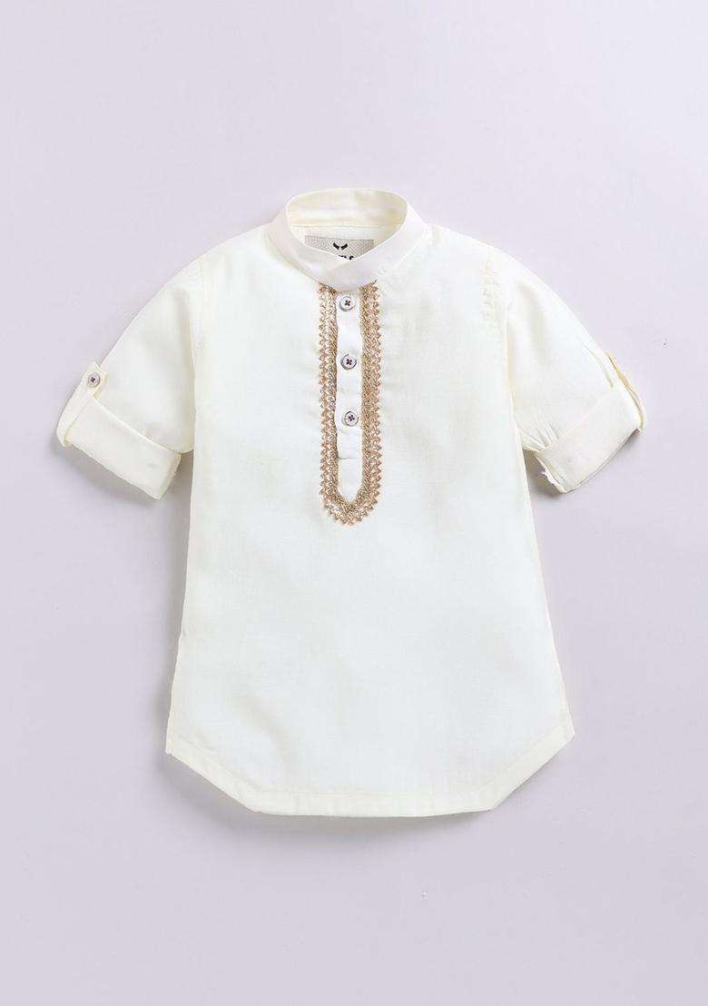 Brown Solid Silk Kurta Set For Boys - Indya