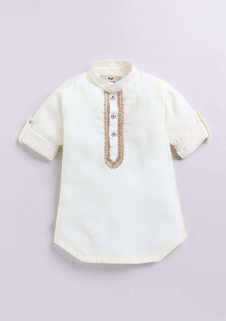 Brown Embroidered Silk Kurta Set For Boys - Indya
