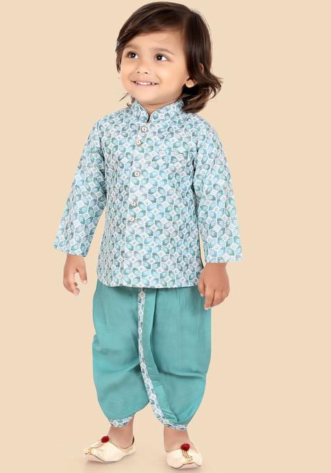 Green Printed Viscose Kurta Set For Boys — view on Indya