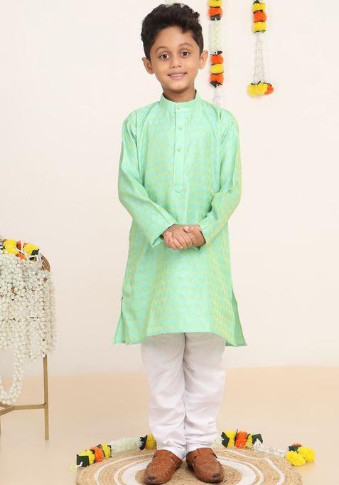 Sea Green Woven Design Polyester Kurta Set For Boys — view on Indya