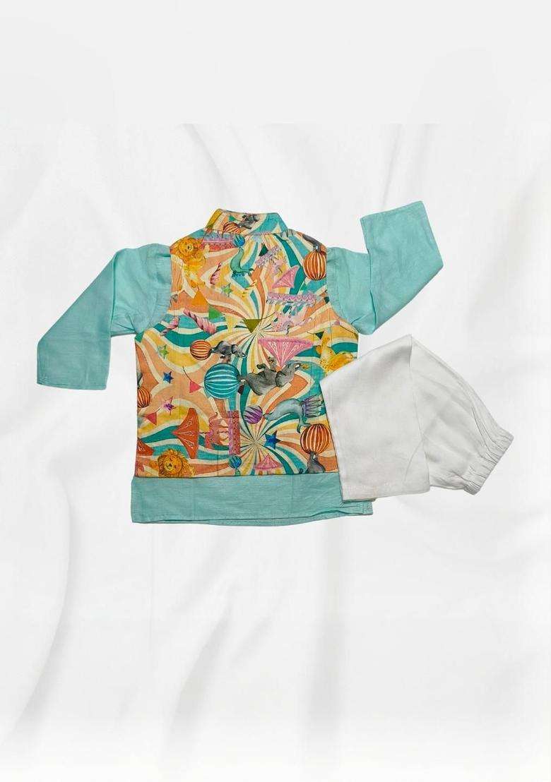 Multi Printed Cotton Kurta Set For Boys - Indya