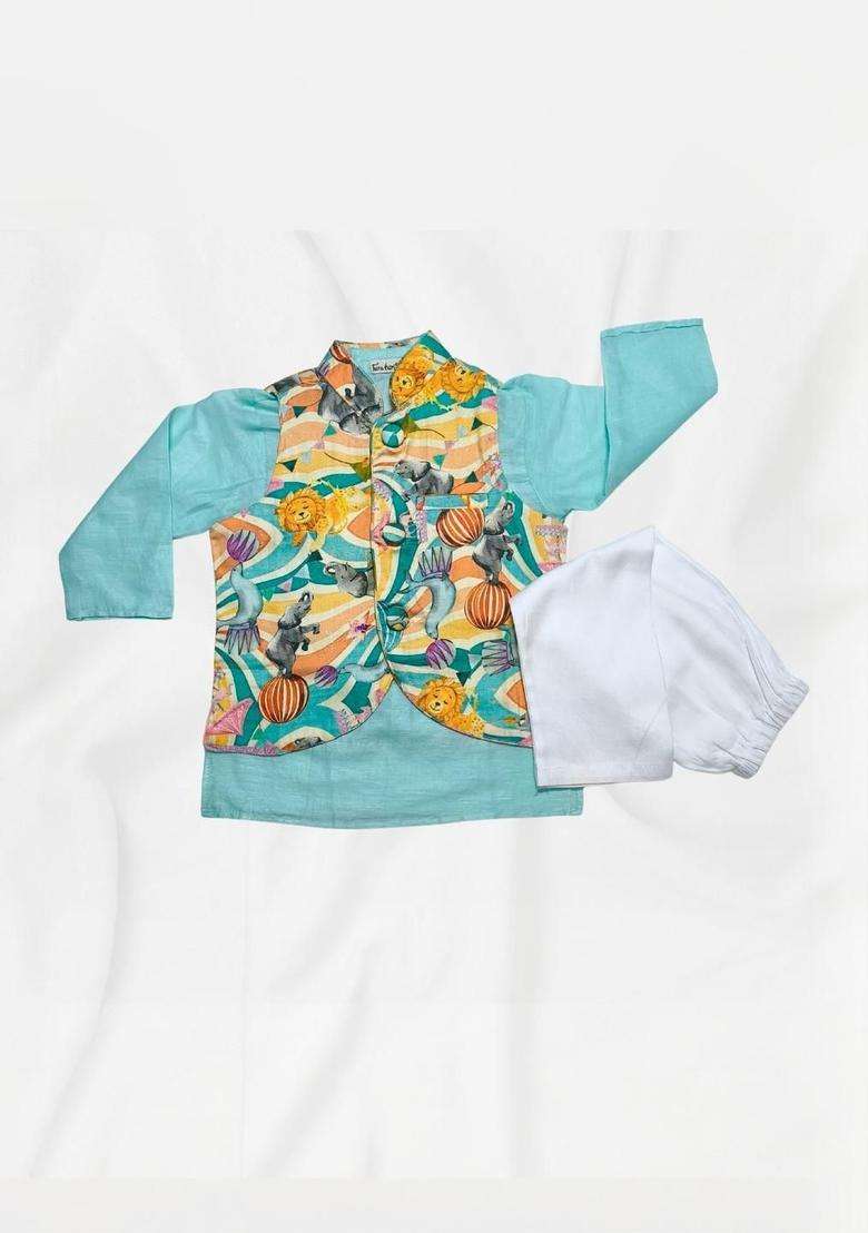 Multi Printed Cotton Kurta Set For Boys - Indya