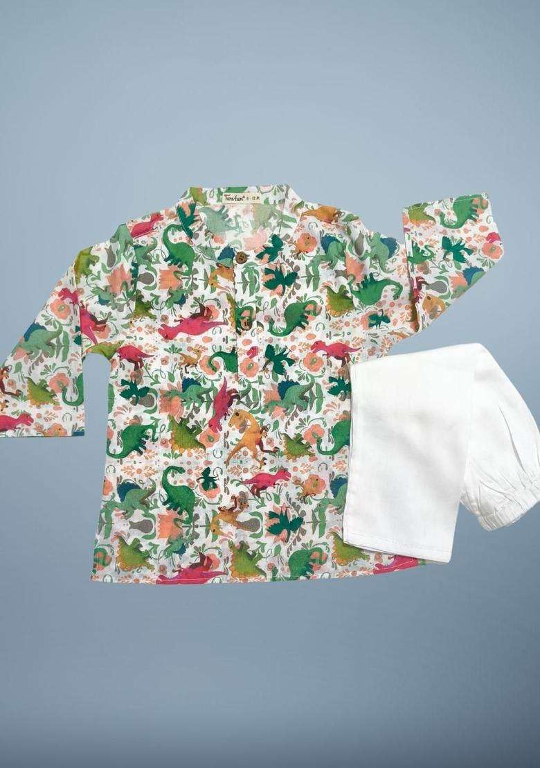 Multi Printed Cotton Kurta Set For Boys - Indya
