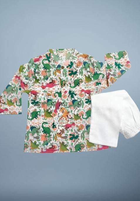 Multi Printed Cotton Kurta Set For Boys